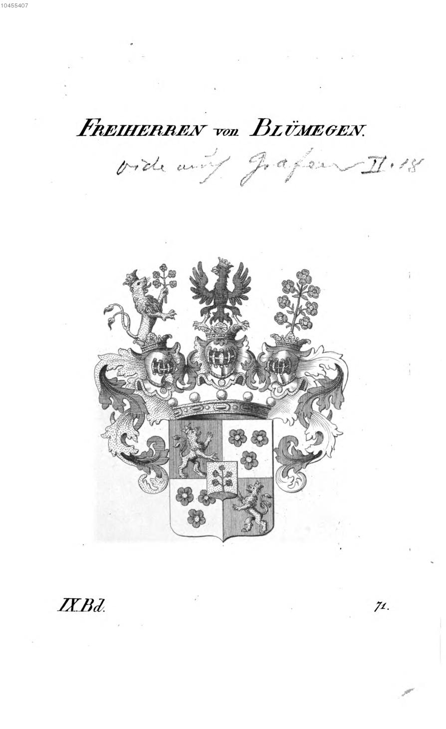 Blümegen 2 — Tyroff オーストリア君主国紋章集の原図