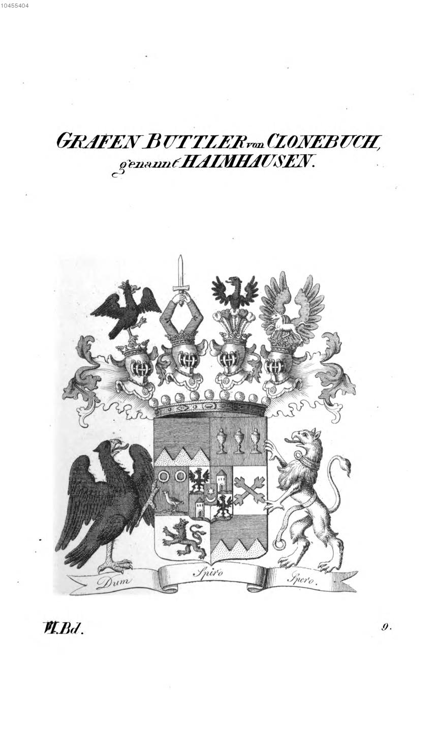 Buttler von Clonebuch Gen Haimhausen — Tyroff オーストリア君主国紋章集の原図