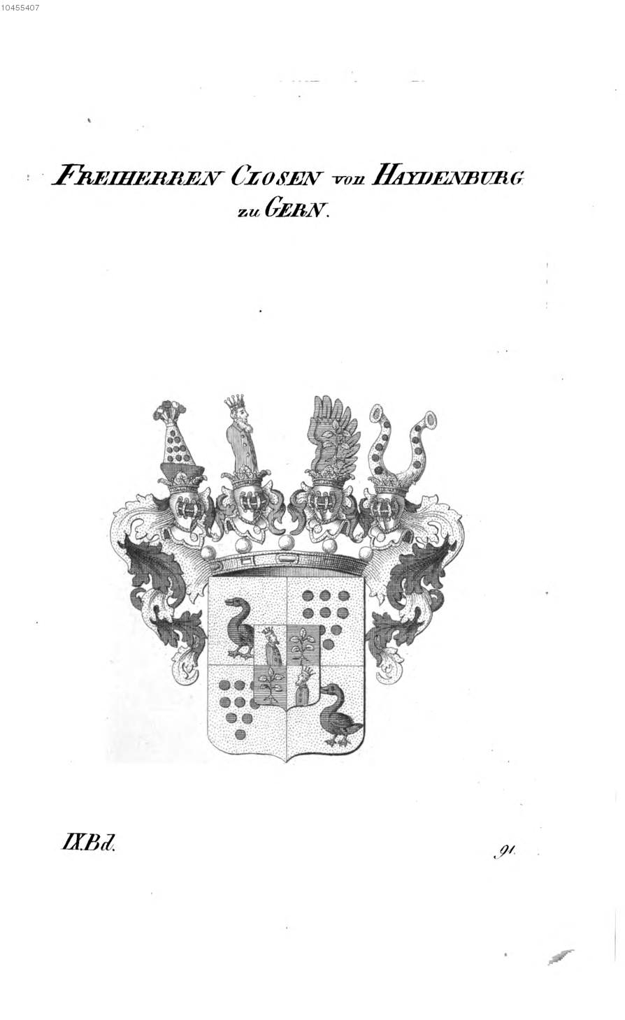 Closen von Haydenburg zu Gern — Tyroff オーストリア君主国紋章集の原図