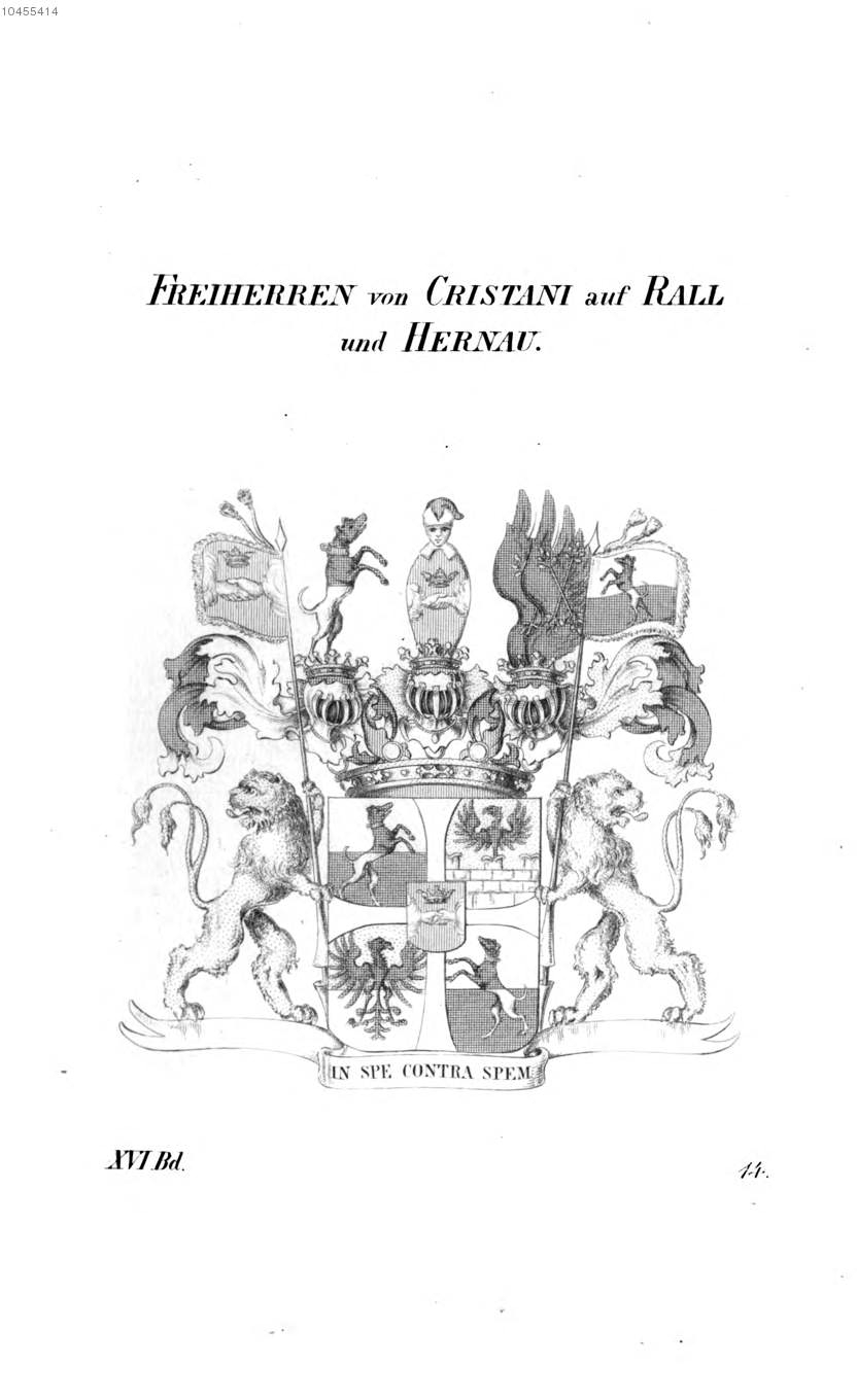 Cristani Auf Rall und Hernau — Tyroff オーストリア君主国紋章集の原図