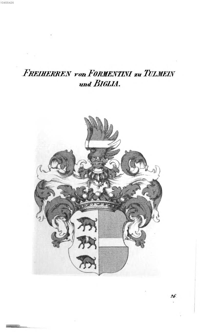 Formentini zu Tulmein und Biglia — Tyroff オーストリア君主国紋章集の原図