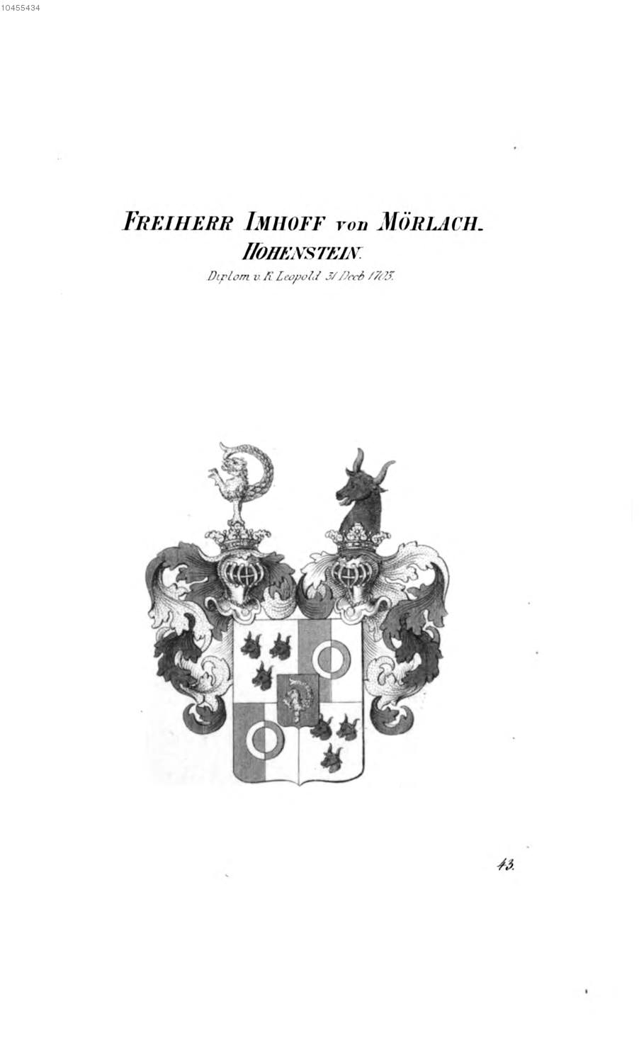 Imhoff Mörlach Hohenstein — Tyroff オーストリア君主国紋章集の原図