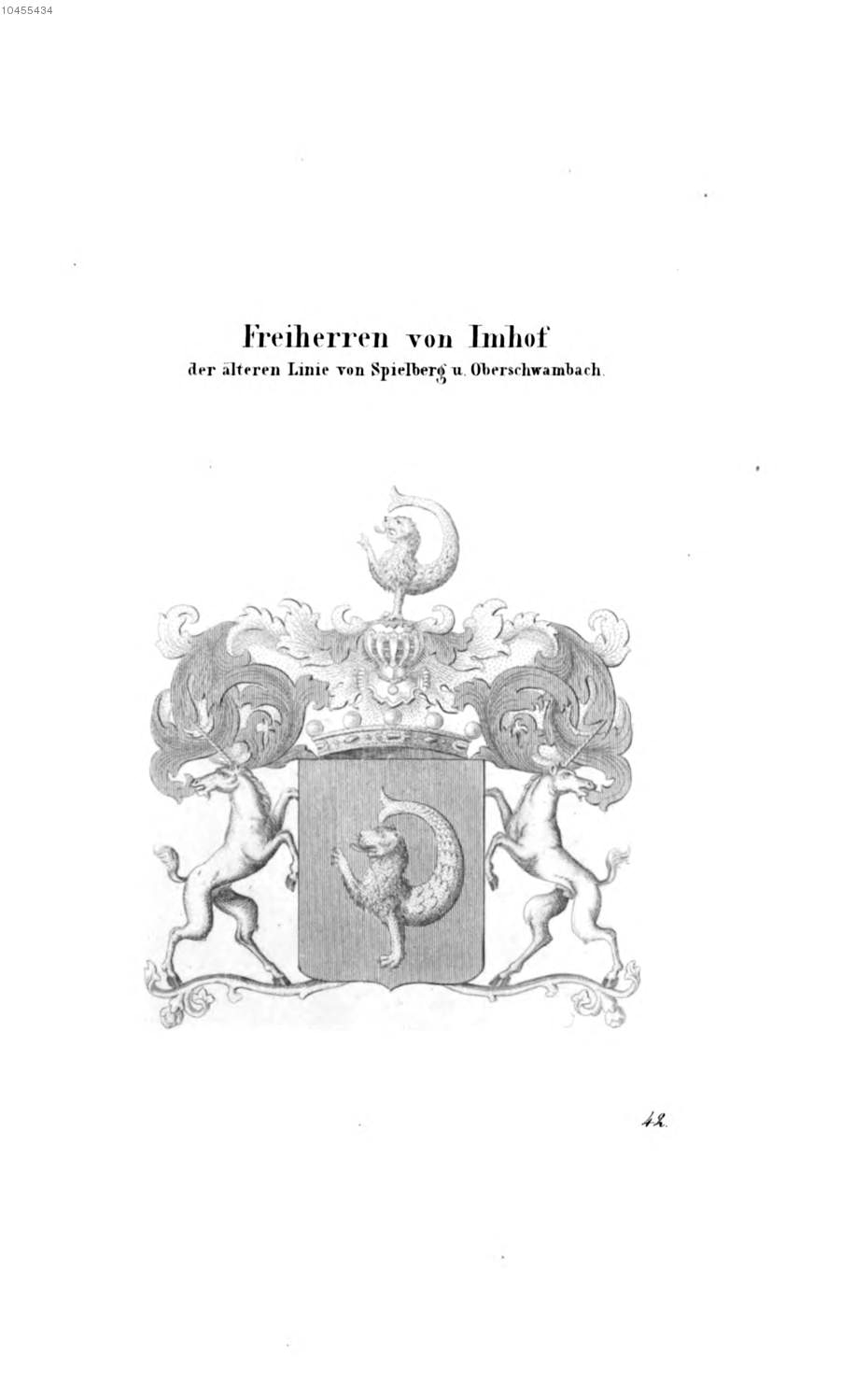 Imhoff Spielberg und Oberschwambach — Tyroff オーストリア君主国紋章集の原図