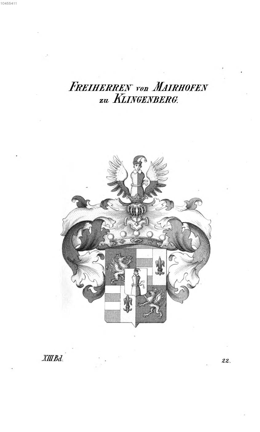 Mairhofen zu Klingenberg — Tyroff オーストリア君主国紋章集の原図