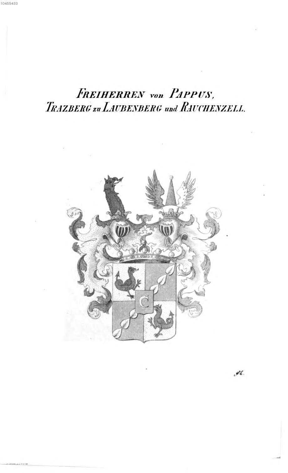 Pappus Trazberg zu Laubenberg und Rauchenzell — Tyroff オーストリア君主国紋章集の原図