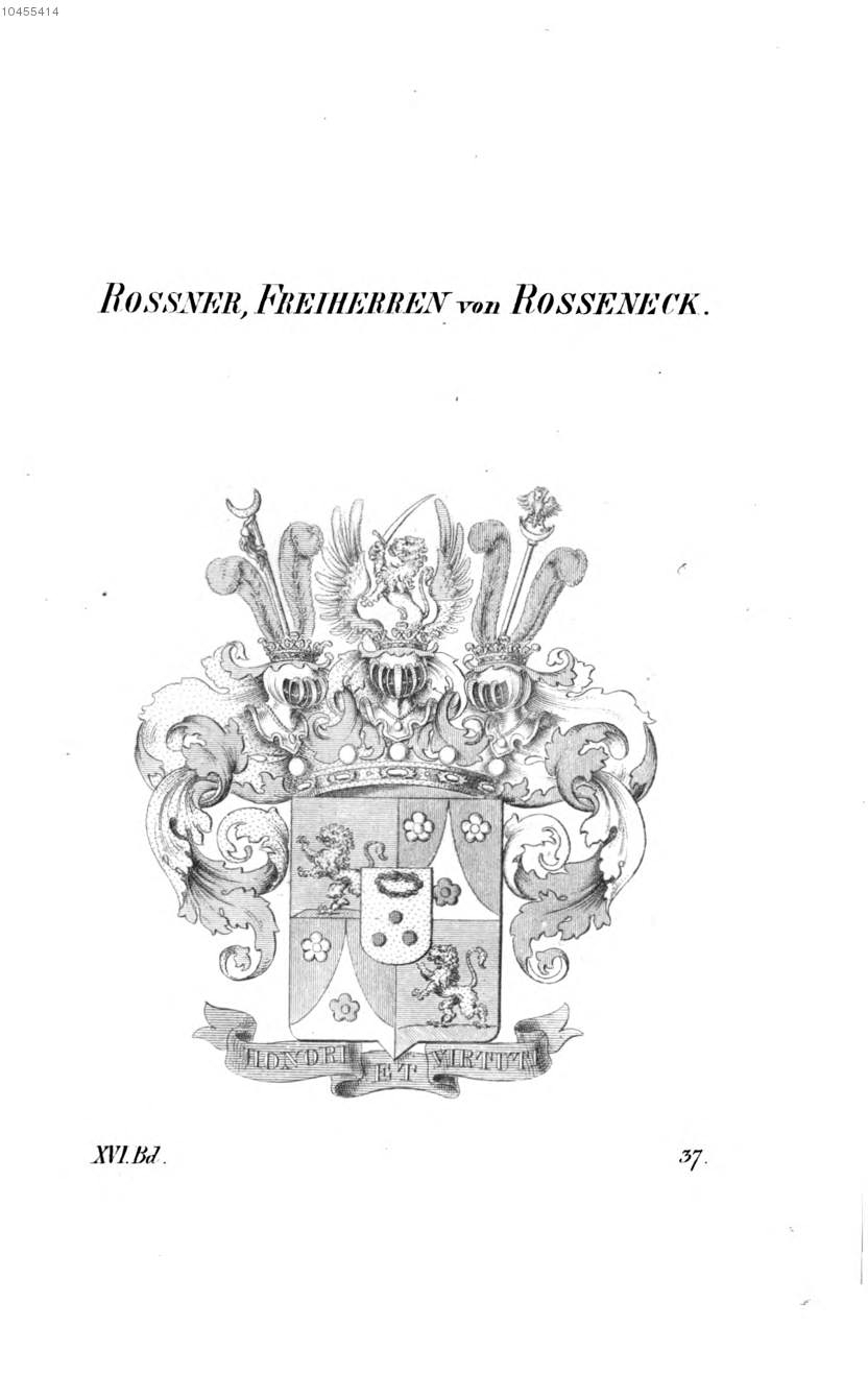 Rossner von Rosseneck — Tyroff オーストリア君主国紋章集の原図