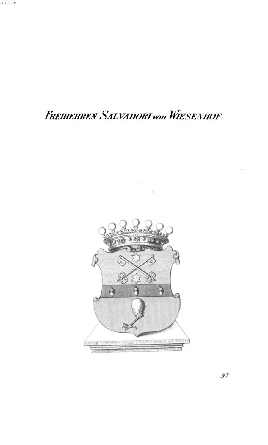 Salvadori von Wiesenhof — Tyroff オーストリア君主国紋章集の原図