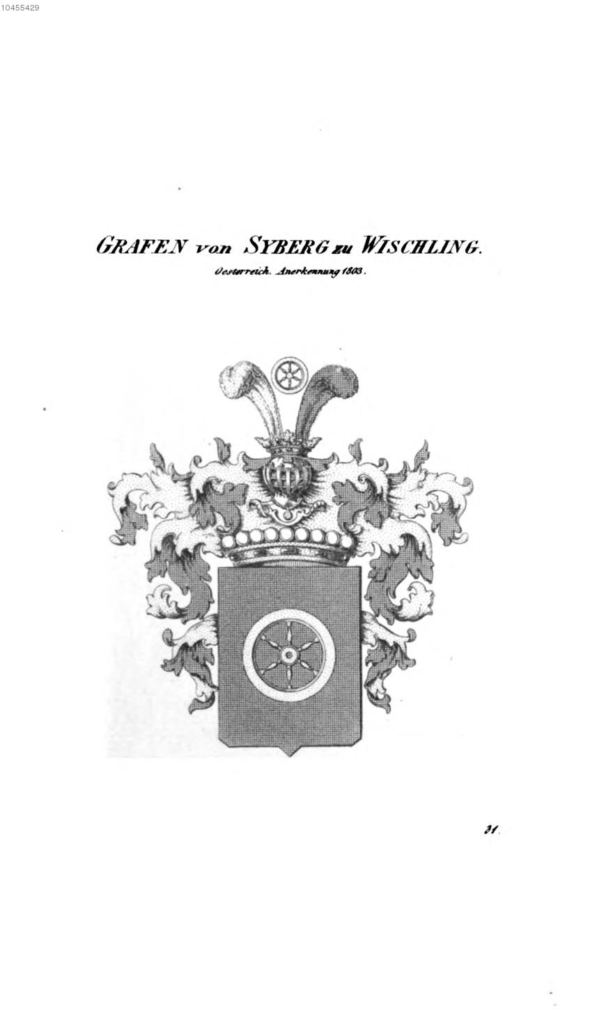 Syberg zu Wischling — Tyroff オーストリア君主国紋章集の原図