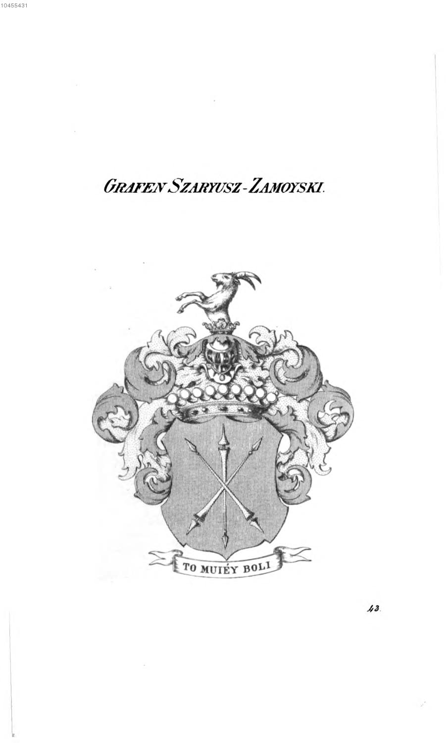 Szaryusz Zamoyski — Tyroff オーストリア君主国紋章集の原図