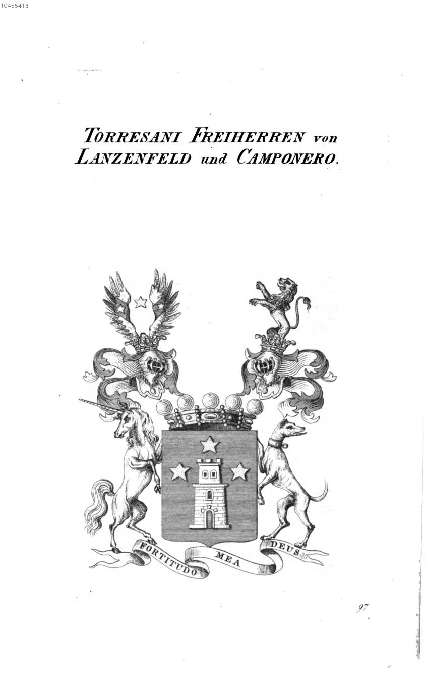 Torresani von Lanzenfeld und Camponero — Tyroff オーストリア君主国紋章集の原図