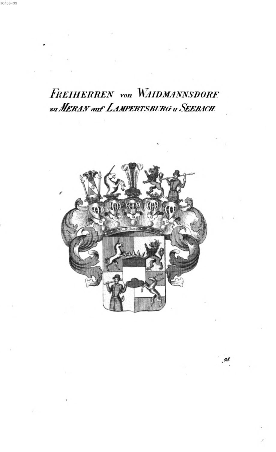 Waidmannsdorf zu Meran Auf Lampertsburg und Seebach — Tyroff オーストリア君主国紋章集の原図