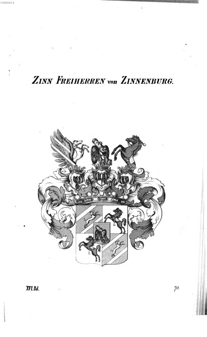Zinn von Zinnenburg — Tyroff オーストリア君主国紋章集の原図